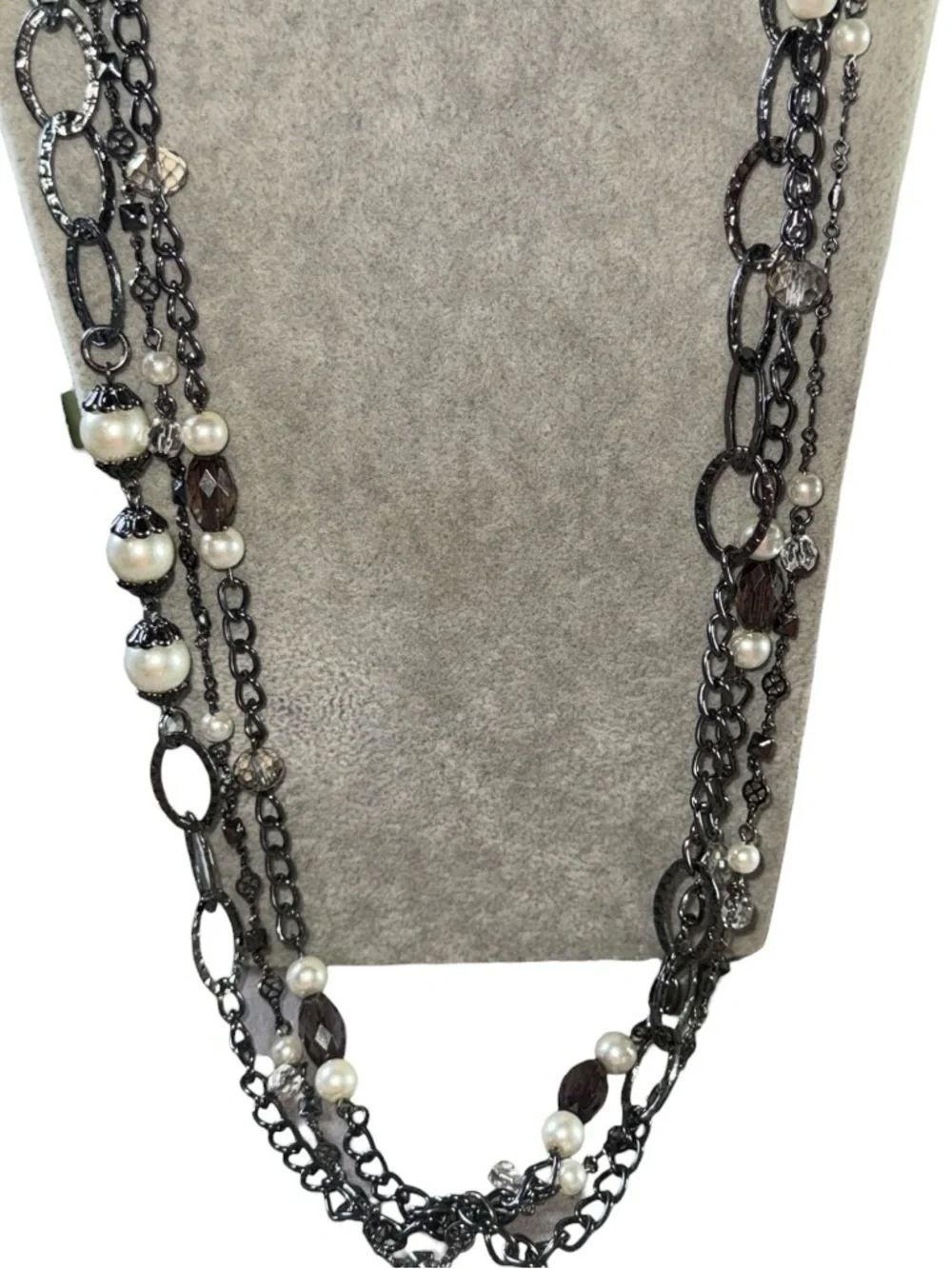 3000.‎ Premier Designs Layered Black Chain Necklace Pearl Crystal Statement